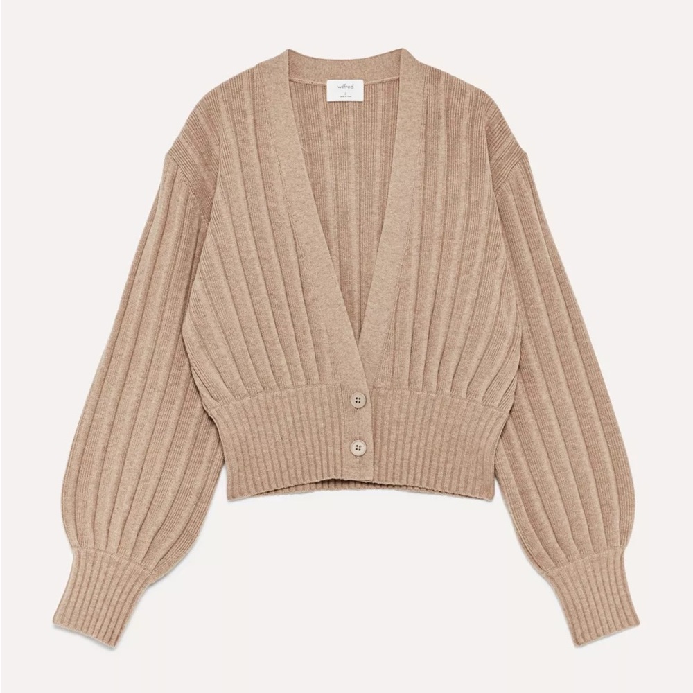 Aritzia Wilfred Thais Plunge Front Cardigan in Oatmeal